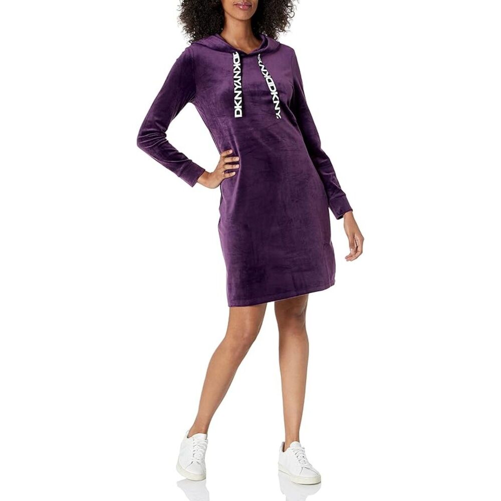 DKNY -Purple Velour Women's Logo T-Shirt Dress- Sz L